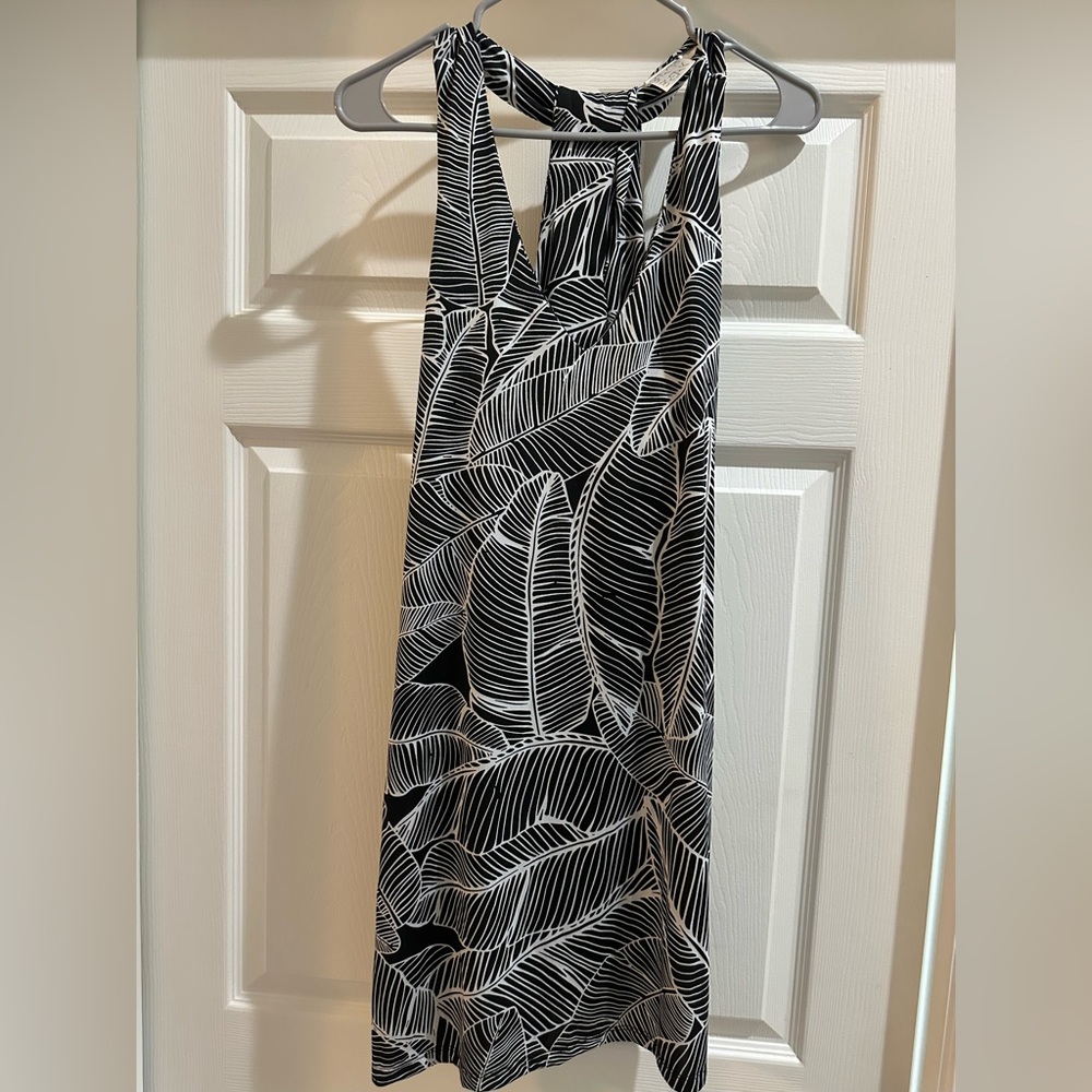 swing Dress black & white Palm Leaf Sleeveless Casual‎ dress or cover up Size L
